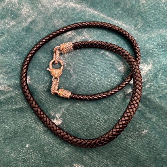 Judith Ripka 18k / Sterling Silver Leather Cord Necklace with Heart Clasp - Picture 4 of 8